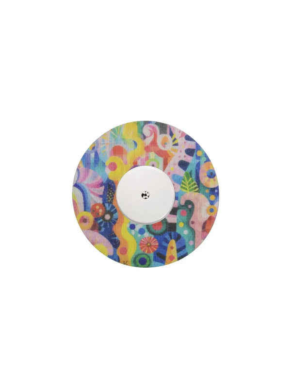 Freestyle Libre 2 patch with vibrant, colorful childhood memories design.