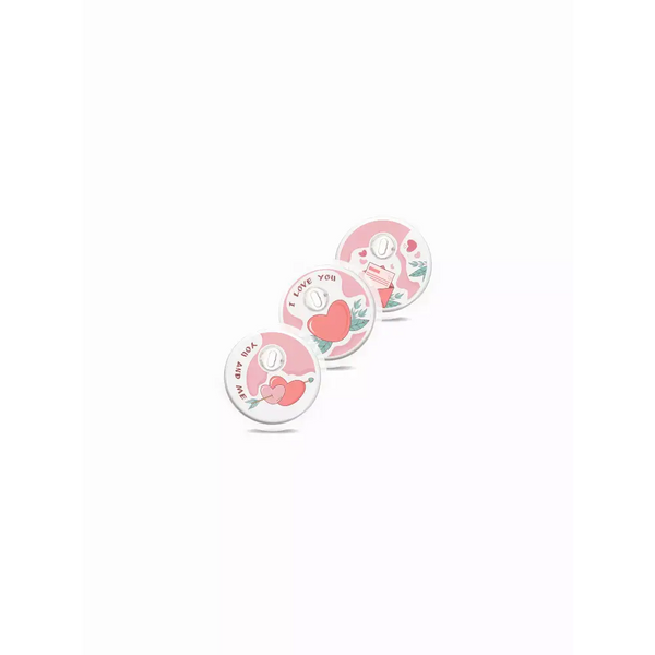 Valentine Edition Libre 3 stickers, vibrant heart-themed designs, set of three, water-resistant.