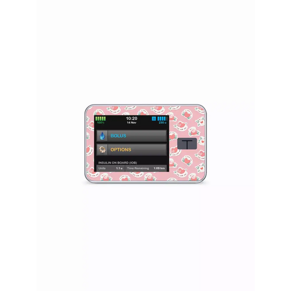Tandem t:slim insulin pump with Valentine 2024 themed waterproof decorative sticker