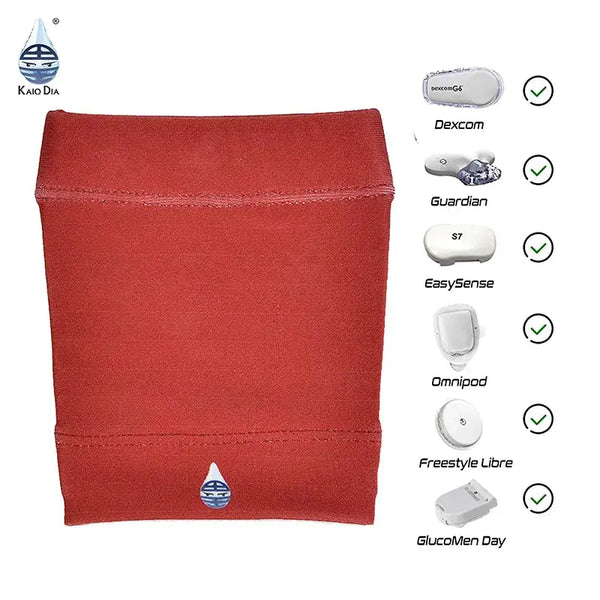 Children Blood Glucose Sensor Armband in red for secure sensor and pump protection during activities.