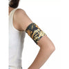 Blood Glucose Monitor Armband in use, elastic band protecting glucose sensor, floral design, ideal for sports and swimming.