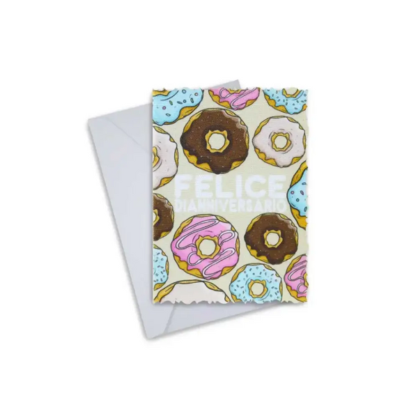 Diaversary Greeting Card with colorful donut design and envelope.