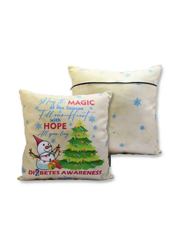 Christmas-themed Diabetes Awareness Pillow Cover with festive design and empowering message.