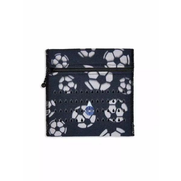 Insulin cooling wallet for kids with soccer design, holds 3 vials or eye drops, maintains temperature for 48 hours without electricity.