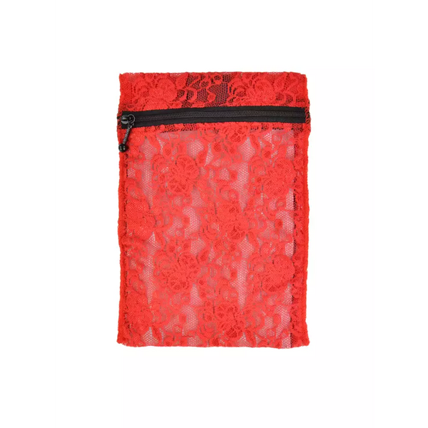 Insulin cooling wallet in red lace design, fits 3 insulin pens or 5 vials, featuring a durable zipper.