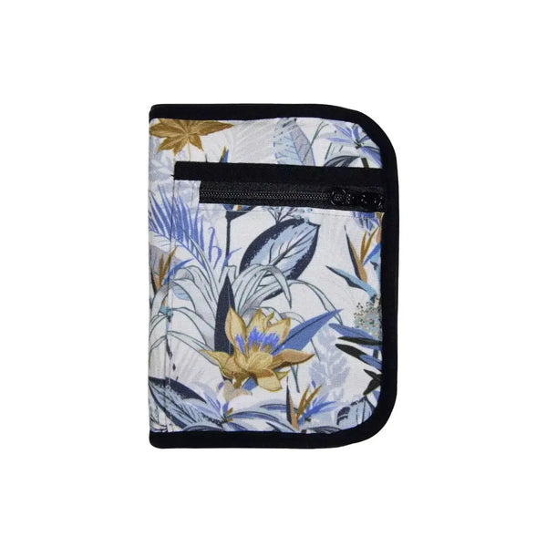 Compact diabetic travel case with floral design, ideal for organizing glucose meter and essentials.