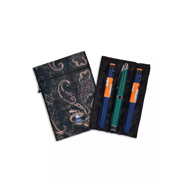 Insulin cooler travel case for 3 insulin pens or 5 vials with cooling wallet design.