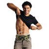 Insulin pump belt with two pockets in stylish camouflage design worn comfortably.