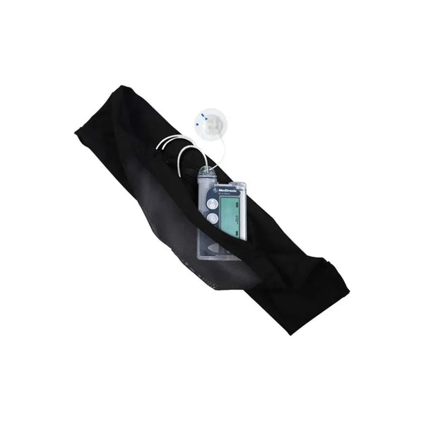 Insulin pump waist belt with mesh window for easy monitoring and comfort.