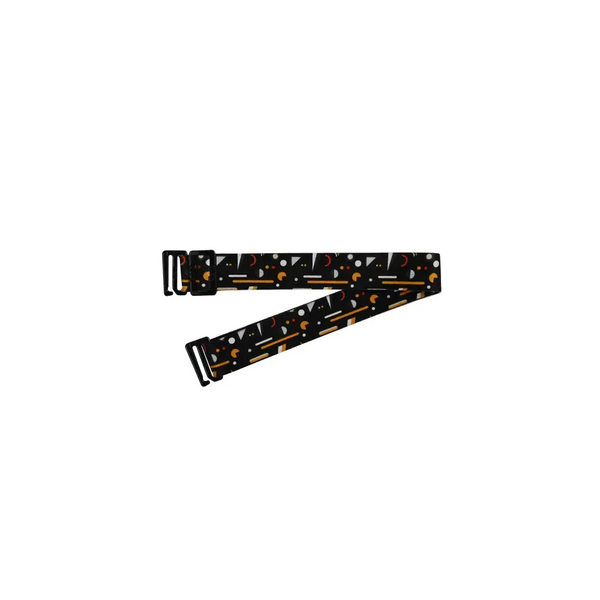 Adjustable insulin pump pouch belt with stylish design and metallic hooks for secure attachment.