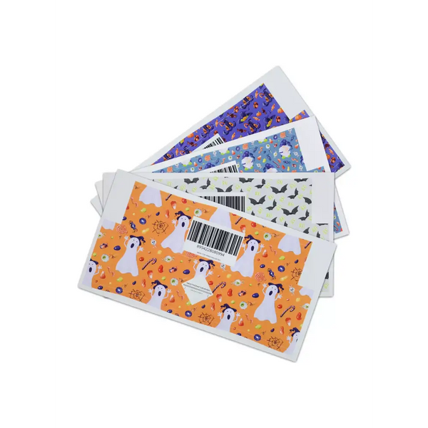 Medtronic MiniMed Insulin Pump Stickers - Halloween Edition with ghosts, pumpkins, bats, and gnomes designs.