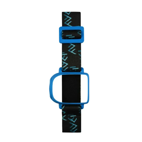 Omnipod insulin patch pump adjustable armband with blue Dia-Style clip for secure fit.