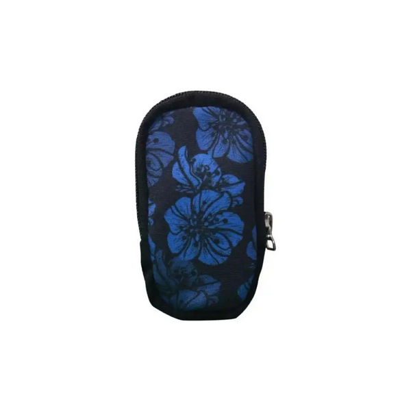 Compact blue floral pouch for glucose meter with zipper and belt loop, compatible with Dia-Utility Belt.