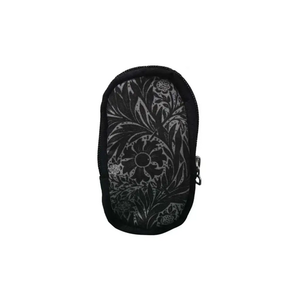 Compact black pouch for glucose meter with floral pattern and zipper closure