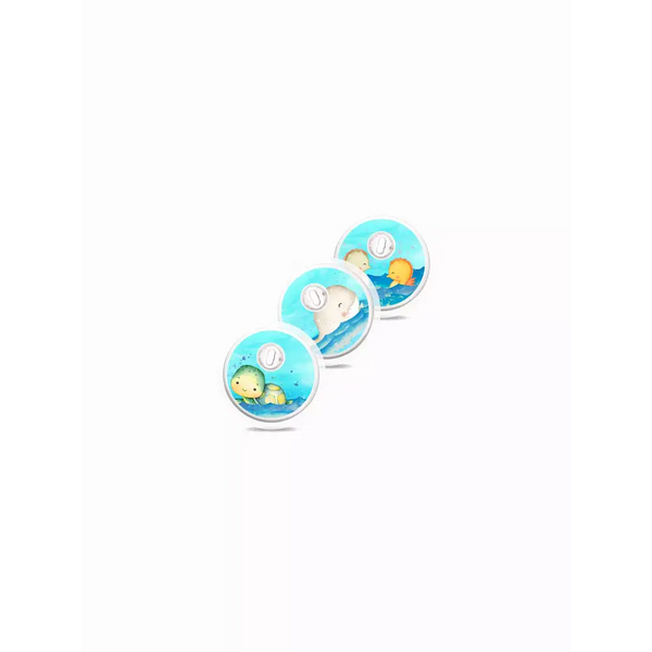 Freestyle Libre 3 Summer Edition stickers with beach and sea animal designs.