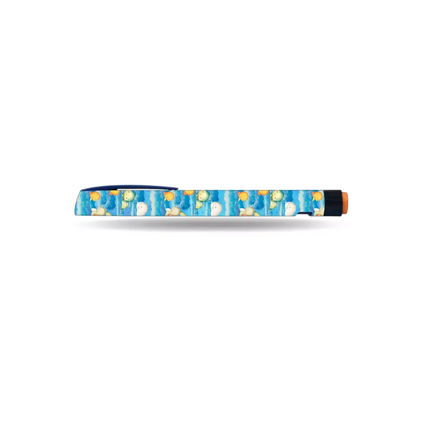NovoRapid FlexPen with Kaio-Dia Summer Edition sticker featuring sunny motifs.