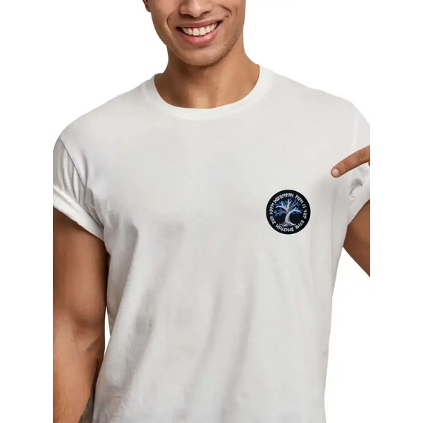 Viking-inspired diabetes awareness iron-on patch on white t-shirt.