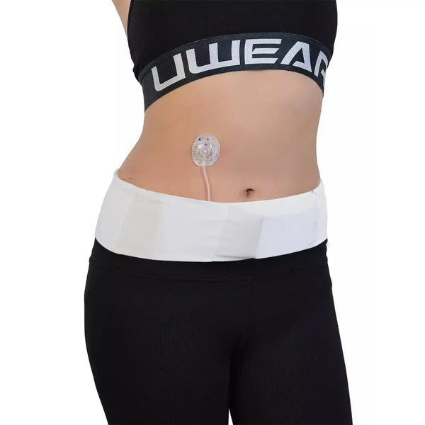 Insulin pump waist belt for active lifestyle, shown in solid white color, designed for comfort and discreet wear.
