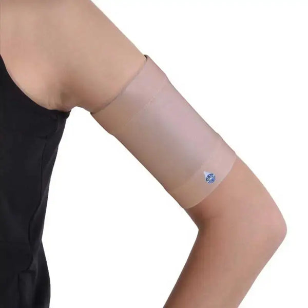 Children Blood Glucose Sensor Armband in plain color worn on arm, providing secure fit for diabetes management during activities.