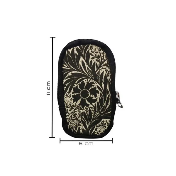 Compact floral patterned pouch for glucose meter with zipper, measuring 6x11 cm, designed for diabetic essentials and compatible with utility belts.