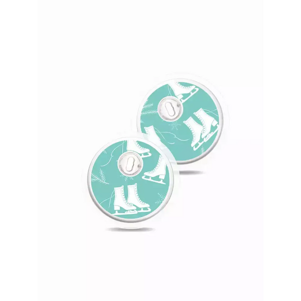 Two high-quality teal Freestyle Libre badge reels for sensors in winter design