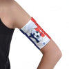 Glucose sensor armband for children with flag design, securely holding a sensor.