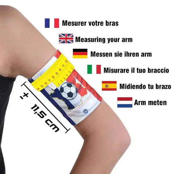 Glucose sensor armband for children with international flags print, ideal for Freestyle Libre, Dexcom, and more; supports sensors during sports.