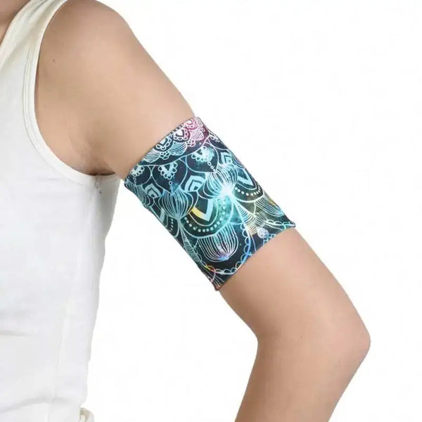 CGM armband with ethnic design, comfortable and protective glucose sensor holder.