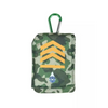 Insulin pump pouch for kids with cooling system in camouflage design and carabiner.