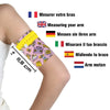 Protective armband for glucose sensor measuring 11.5 cm on teenager's upper arm with colorful design