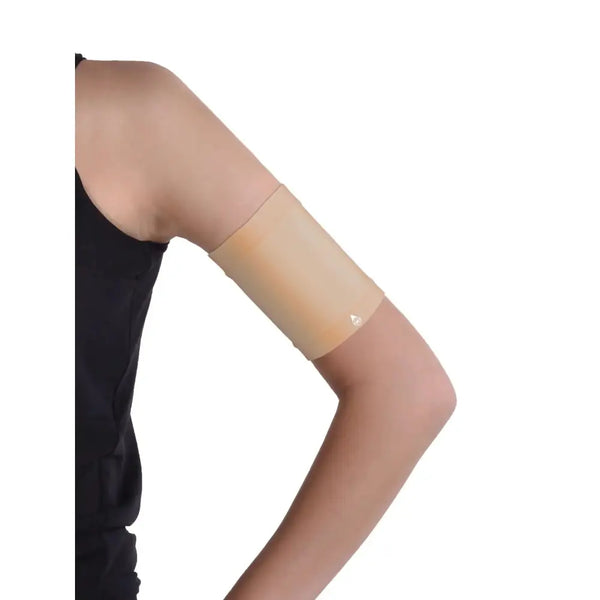 Super thin, soft glucose sensor armband for kids in nude, secure for Dexcom and Freestyle Libre.