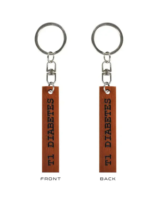 "T1 Diabetes" nyckelring i trä I>∧∨ - Kaio-Key Hanger