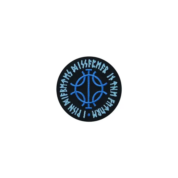 Viking-inspired embroidered diabetes awareness iron-on patch with Nordic runes.