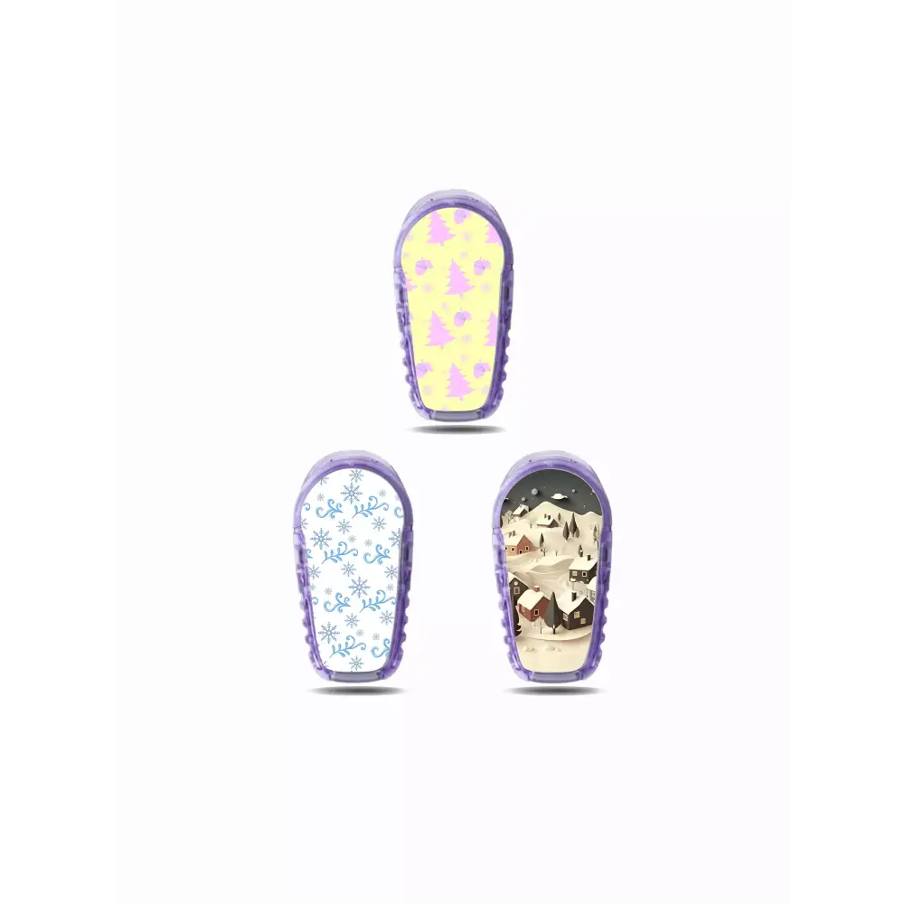 Winter-themed Dexcom G6 sensor stickers with festive designs.