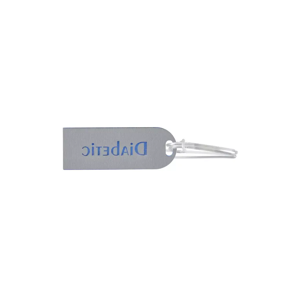 Diabetic luggage tag in durable acrylic, featuring "Diabetic" label for clear identification.