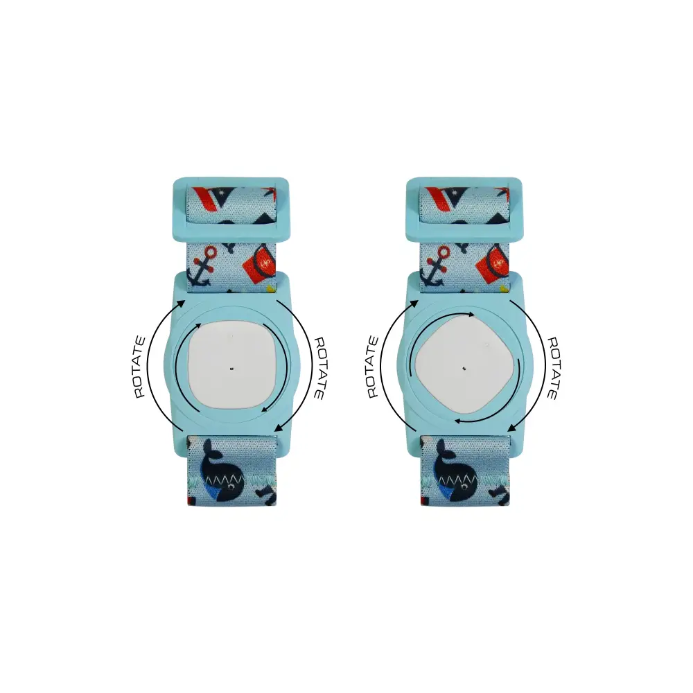 Armband for children with Medtronic Simplera sensor, featuring rotating clip for secure fit, colorful design.