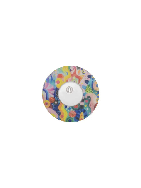 Colorful adhesive patch for Freestyle Libre 3 sensor, childhood memory design, breathable and secure.