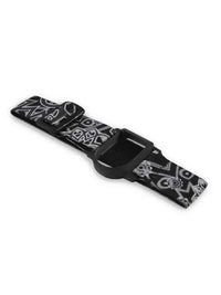 Adjustable black and white patterned GlucoMen Day CGM armband for blood glucose sensor with secure clip and ergonomic design