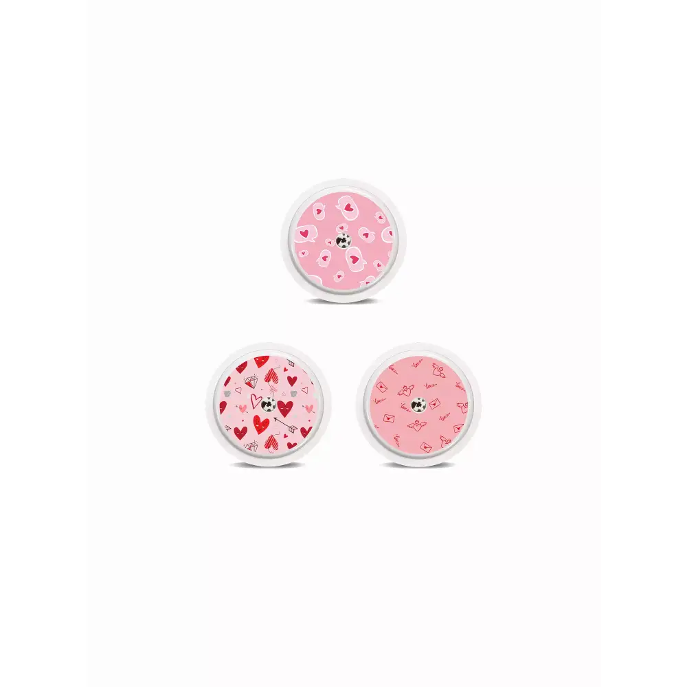 Valentine's Edition Freestyle Libre 2 Sensor Stickers with rainbow hearts, water-resistant.