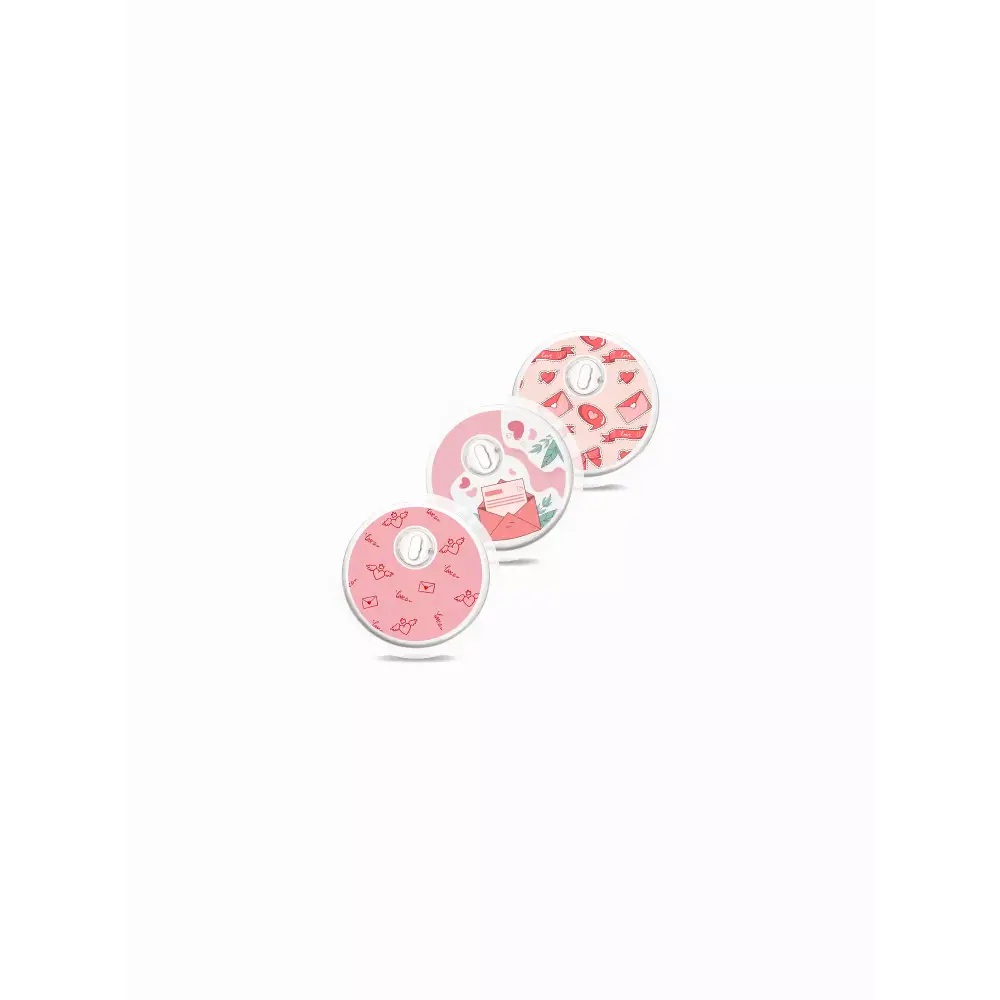 Valentine Edition Freestyle Libre 3 sensor stickers, set of three, featuring vibrant Valentine's Day designs.