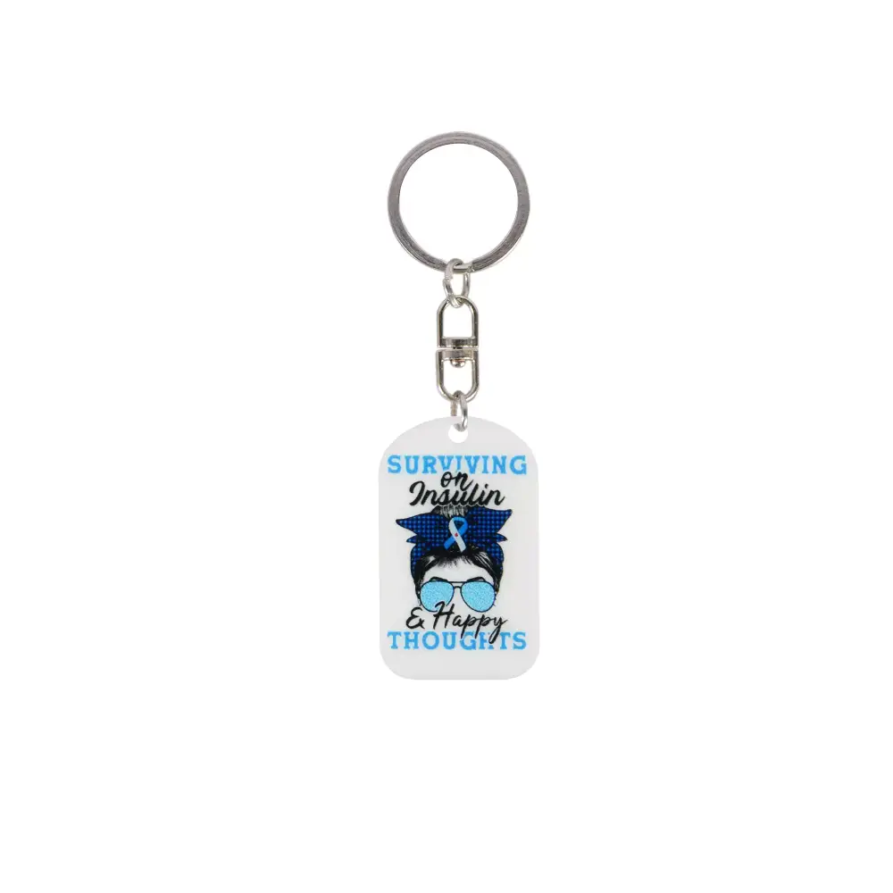 Medical Awareness Keychain for insulin support with blue ribbon design.