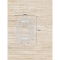 Kaio-Patch Template for CGM sensor patch on a wooden surface, dimensions labeled 8cm by 11cm.
