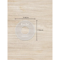 CGM Sensor Patch Template on wooden background showing 7.5cm dimensions.