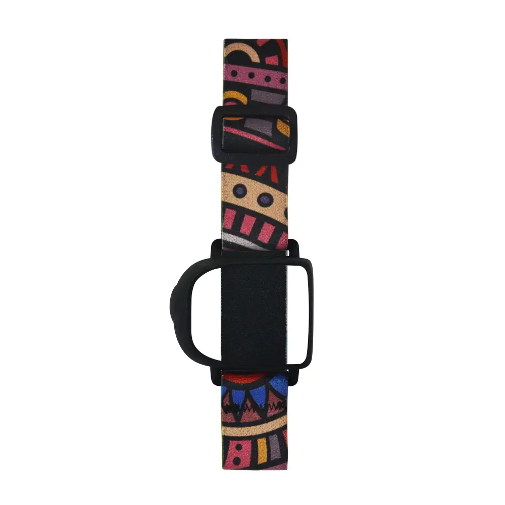 Omnipod insulin patch pump armband with colorful design, adjustable for active lifestyles.