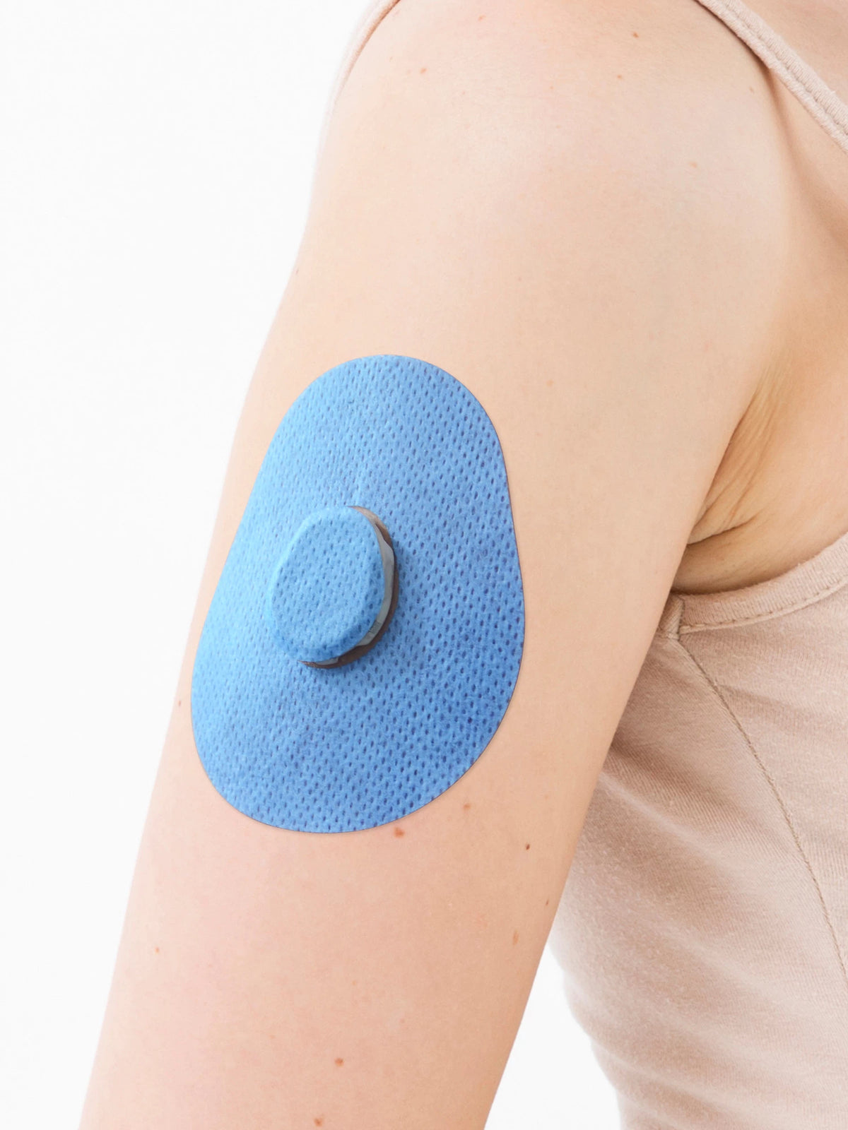 Plåster för Dexcom G7, form: droppe, på armen, närbild
