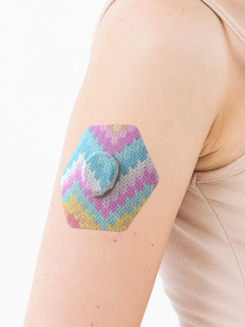 Plåster för Dexcom G7, form: sexkantig, på armen, närbild