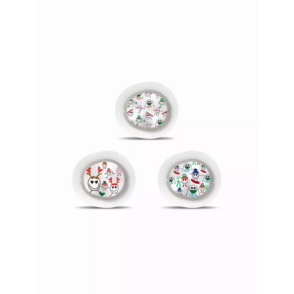 Dexcom G7 Sensor Stickers - Winter Edition, festive holiday designs, durable laminated cover for diabetes management, 3-piece set.