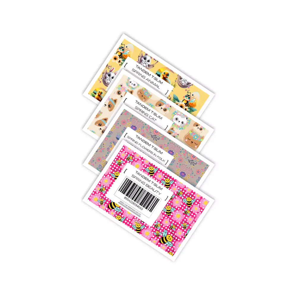 Tandem T Slim Insulin Pump Stickers Spring Edition 2024 with colorful spring animal and floral designs