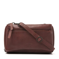 Brown Leather Diabetic Supplies Shoulder Bag - MARLY front view