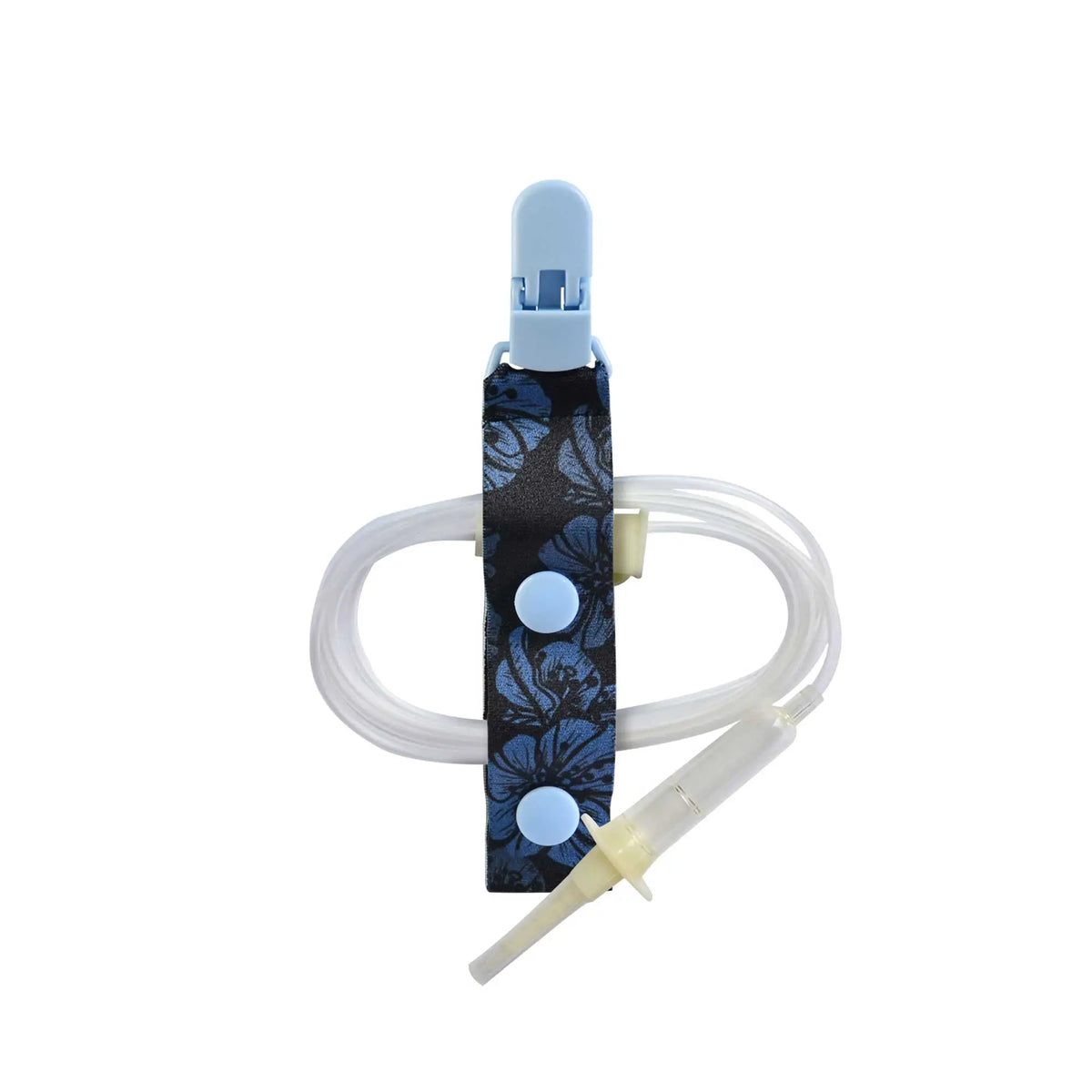 medical feeding tube clip attached to tube showing secure grip and proper positioning for feeding tube support